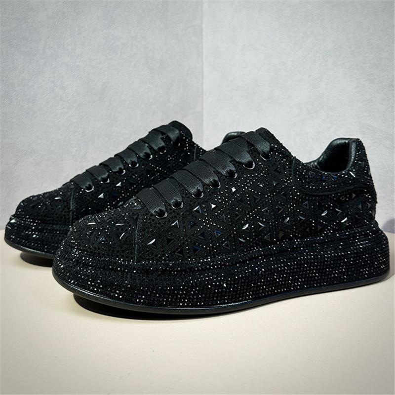 Fashion Luxury New Designer Men's White Black Charm Rhinestone Platform Causal Shoes Flats Male Hip-hop Walking Sneakers Zapatos Hombre