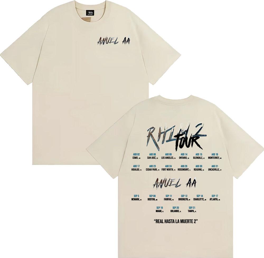 Anuel AA Rhlm 2 Real Hasta La Muerte Album Print T Shirt Mens Women Hip Hop 90s Vintage Cotton Short Sleeve Tshirts Streetwear