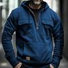 Autumn Winter Hoodies Men Half-zip Patchwork Warm Sweatshirts Multi Pockets Male Casual Pullover Outdoor Hoodie