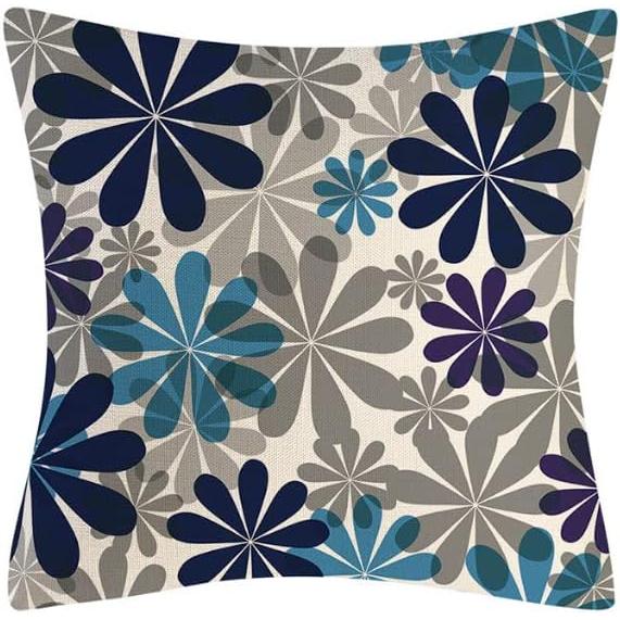 BetterJonny Cushion Cover Scandinavian 45x45cm Blue 4 Pieces Linen Floral Pattern Sofa Interior Decoration Back Cushion Cover Sat Futon Cover