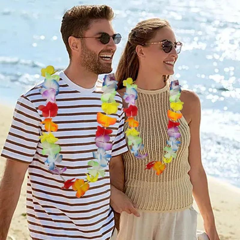 Hawaiian Flower Garland Colourful Artificial Flower Necklace Tropical Beach Pool Birthday Wedding Christmas Home Party Decor