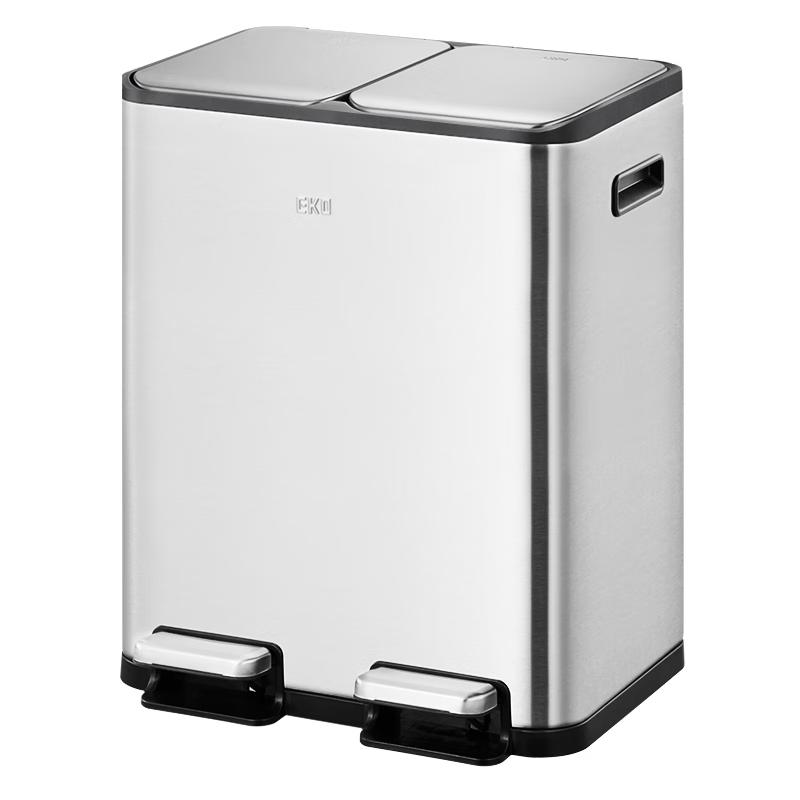 EKO Stainless Steel Dual Pedal Waste Bin 15L+15L