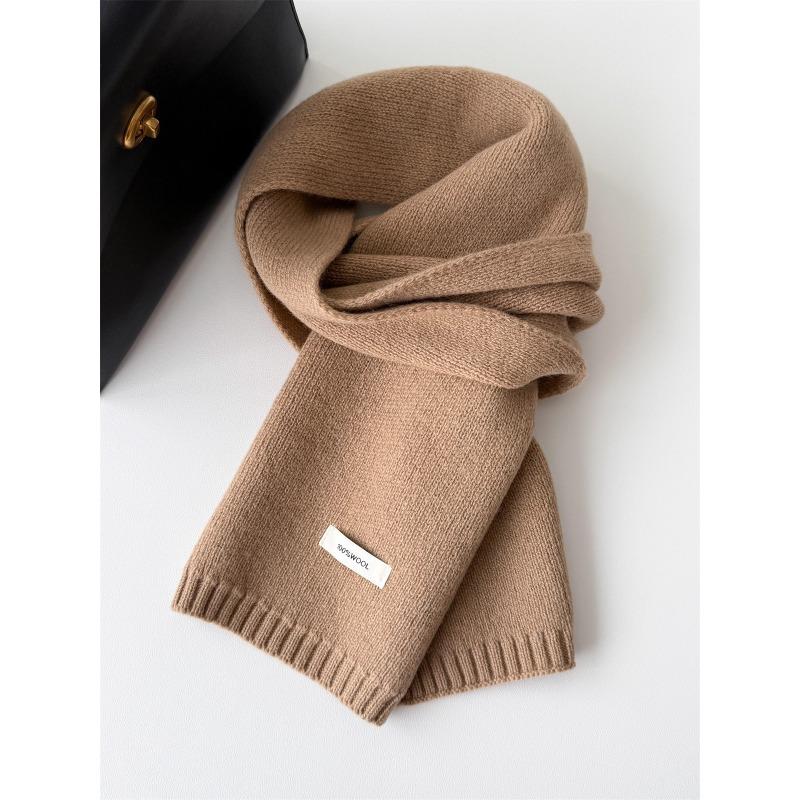 Korean Style New Versatile Solid Color Pure Wool Scarf for Women Autumn and Winter Warm Knitted Scarf Fashionable Versatile Scarf