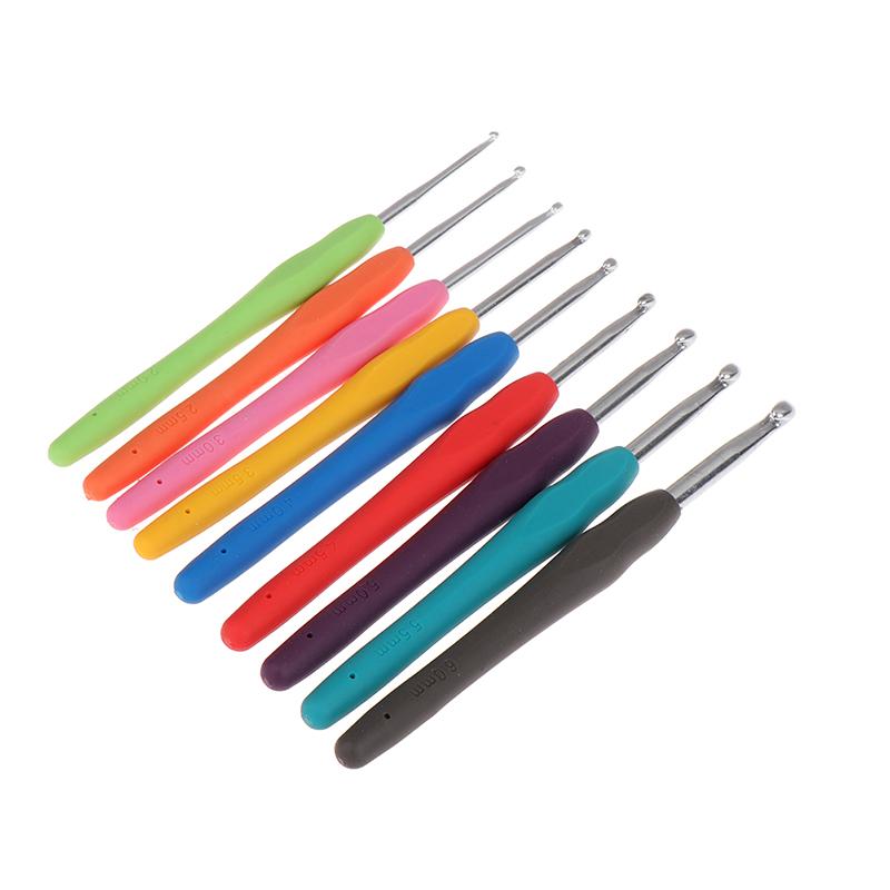 1Pc 2.0-6.0Mm Hand Knit Rainbow Soft Handle Crochet Rubber Handle Crochet Craft Yarn Sewing Tools Knitting Needles
