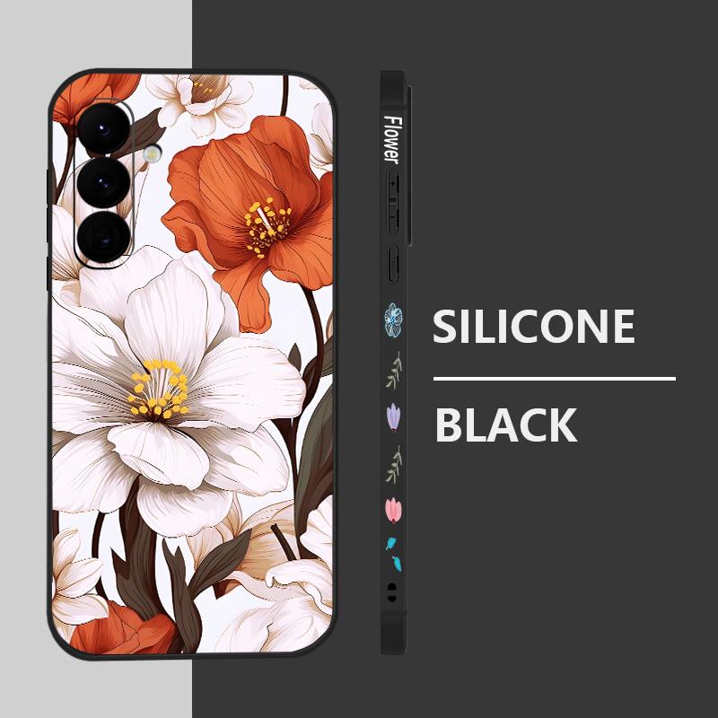 Small Flower Print Phone Case For Samsung Galaxy A57 A17 A56 A16 A55 A15 A54 A36 S25 FE S26 S24 S23 S22 Ultra Soft Lanyard Cover