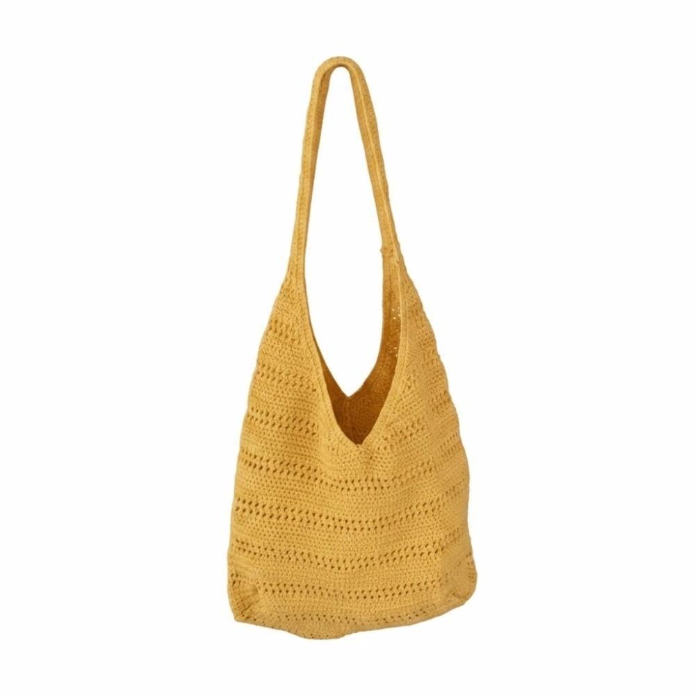 Lightweight Hollow Out Shoulder Bag Breathable Texture Knit Hobo Bag Crochet Tote Beach Vacation жёлтый
