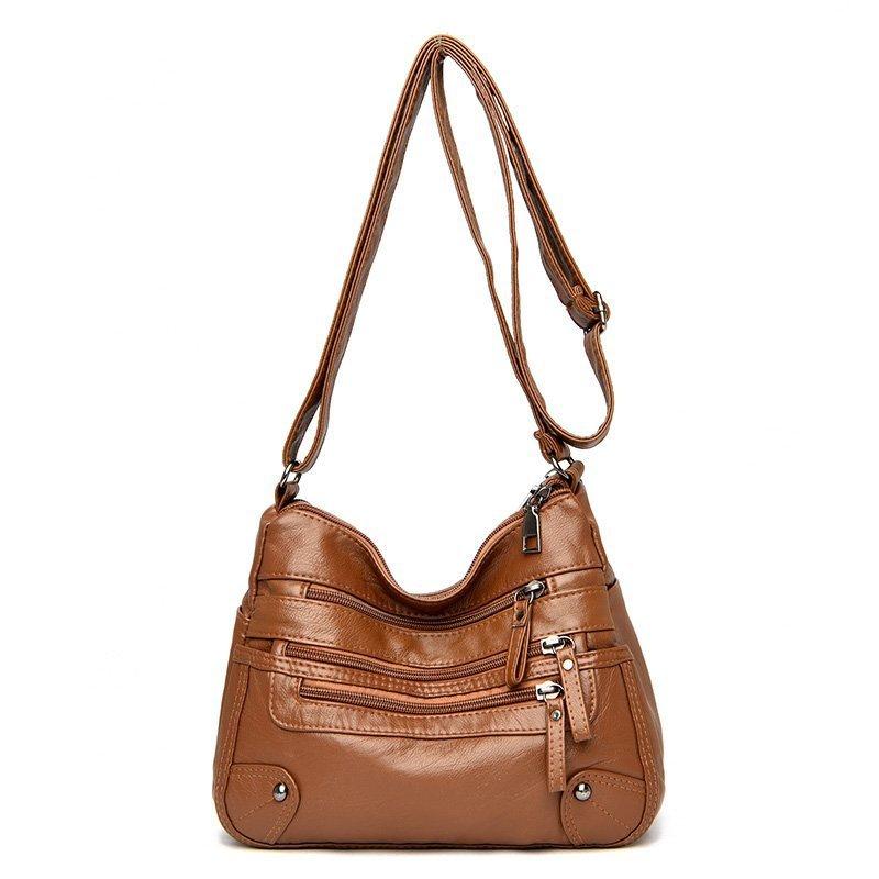 Bag women's new soft leather versatile large-capacity messenger bag mother bag elderly women's bag shoulder bag