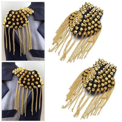 High Quality Punk Tassel Metal Epaulet Fringed Shoulder Stamp Handmade Rivet Shoulder Pad Brooch Decoration Clothing Accessories