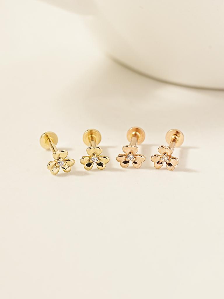 Minimalpiercing 14K Internal Mini Three-Leaf Clover Labret Piercing