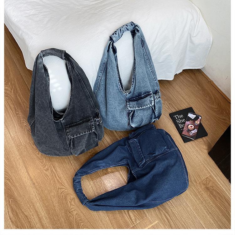 Borse a Gilet da Spalla in Denim Retrò per Donna Stile Semplice Pigro Borsa a Mano da Donna Tote Grande Capacità Studenti Universitari Ragazze Borsa a Secchiello