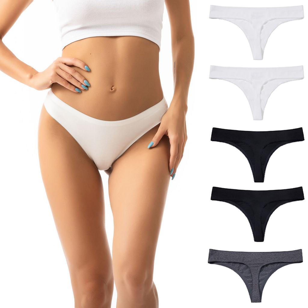 Lot de 5 Culottes Sans Marques pour Femmes Culottes en Coton Rehausse-Fesses pour Femmes Tanga Taille Basse pour Femmes