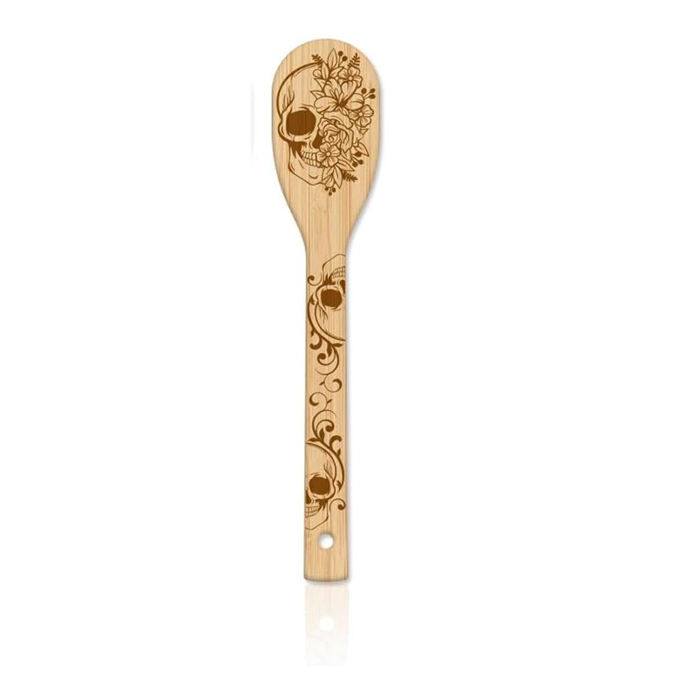 

Skeleton Bamboo Cooking Utensils Wooden Engraved Spoon Spatula Gothic Halloween Party House Warming Gift Kitchen Baking Supplies 1PCS 30X6cm