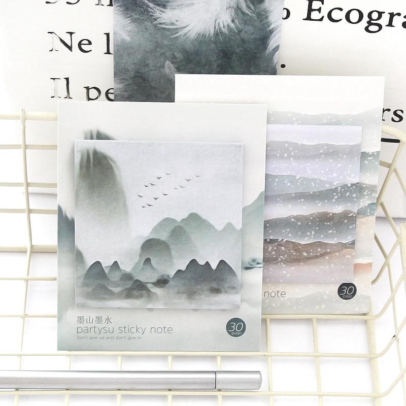 Sakura Hibiscus Ink Painting Notes Samolepicí poznámky Mramorový zápisník Psací potřeby Kancelářské Školní potřeby Samolepka na psací potřeby