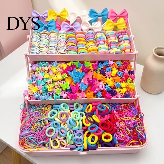 Comfortable Hair Ties for Thick Colorful Elastic Bands Clips Mini Claw Rubber Multiuse Accessories Kit with Box Girls Teens Children, Daily