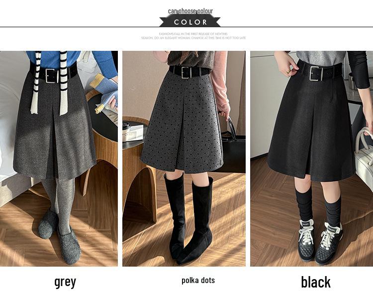 Woolen Women's A-line Pleated Skirt - 2025 Dark Gray Mid-Length Autumn/Winter Collection