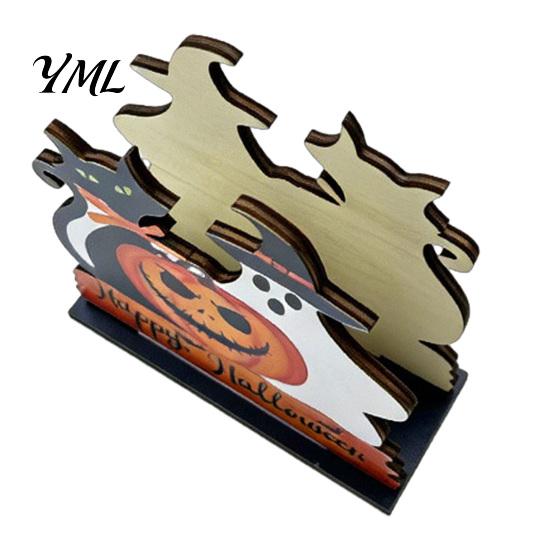 Holiday Party Dining Accessories Halloween Ghost/Cat Wooden Napkin Holder, Cute Paper Towel Decorative Autumn Theme Festive Decor Stand, Freestanding
