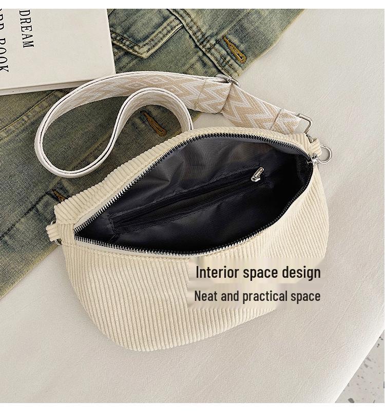 Women's 2025 Canvas Corduroy Waist Bag - Large Capacity, Trendy Street Style, Single Shoulder, Crossbody Bag.