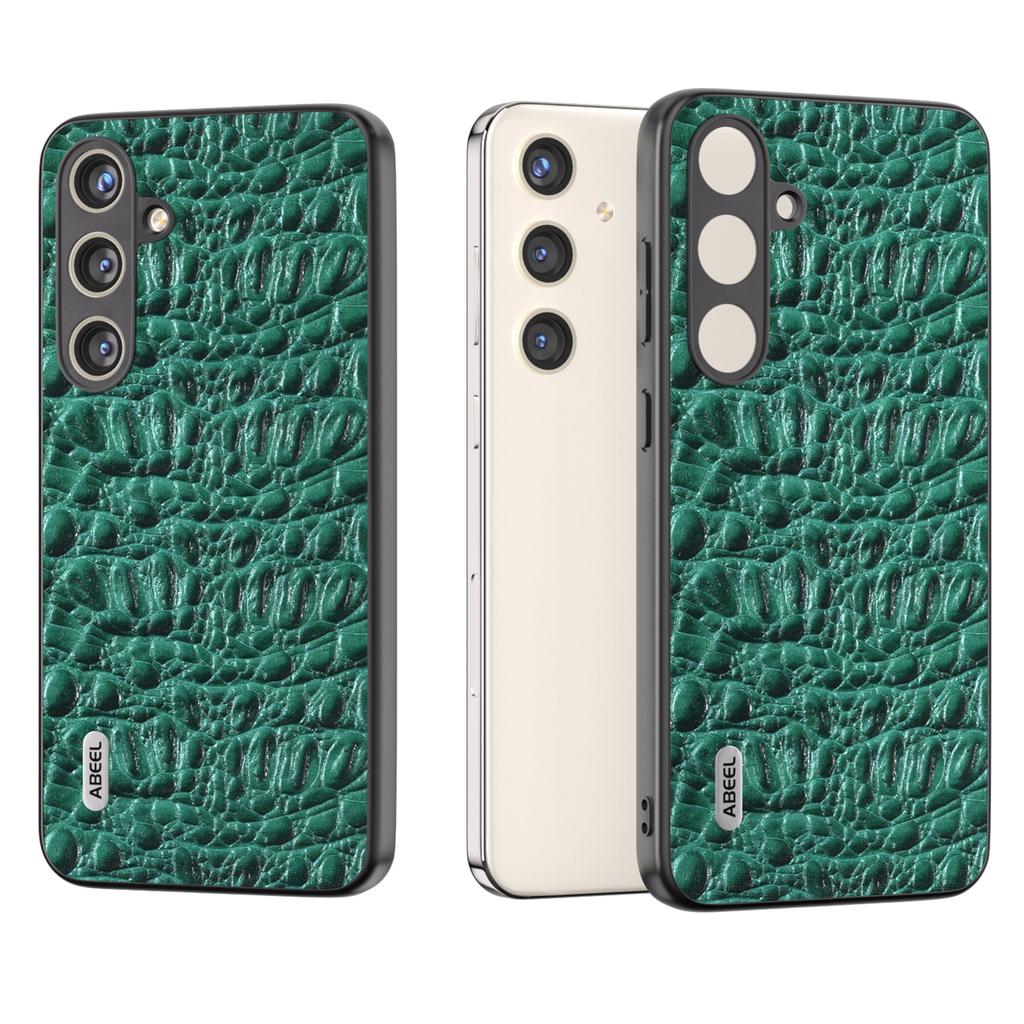 ABEEL For Samsung Galaxy S24+ Texture Case Genuine Cow Leather Coated PC+TPU Phone Cover