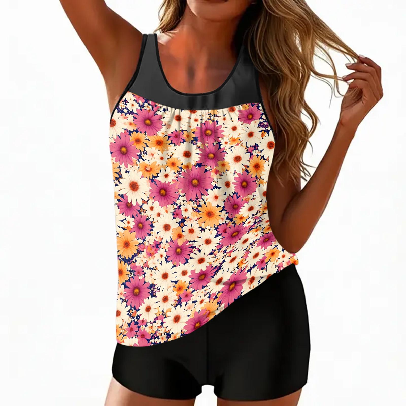 

Women s Vintage Floral Print Split Swimsuit Sport Swimsuit XL рожевий