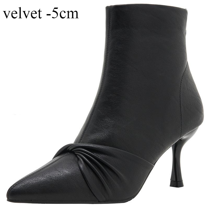 High-Heeled Boots Women'S New Pointed-Toed Thin-Heeled Large-Size Bootie High-Heeled Shoes Women'S Black Rear Zipper Ankle