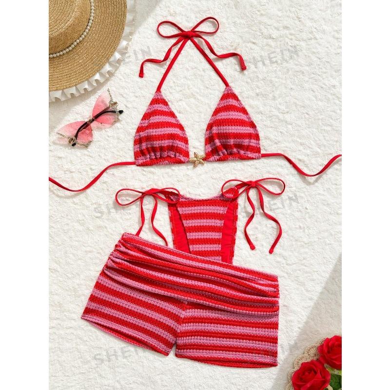Nuovo Bikini Costume da Bagno Stile Europeo e Americano Donna Costume a Pezzi Separati Pantaloncini a Vita Alta Decorazione con Paillettes Stella Marina Vacanza Spiaggia Nuoto