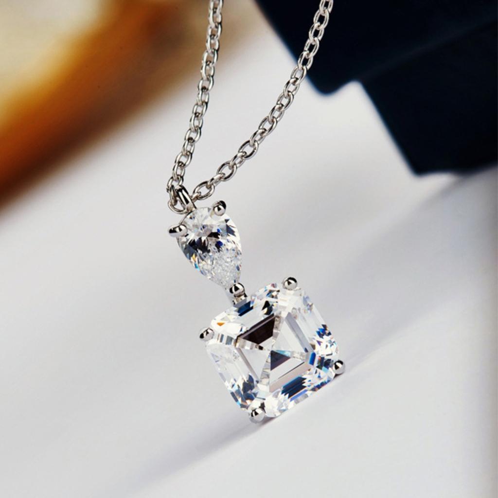 Pear and Square Cut Pendant Necklace Sparkling Design for Women