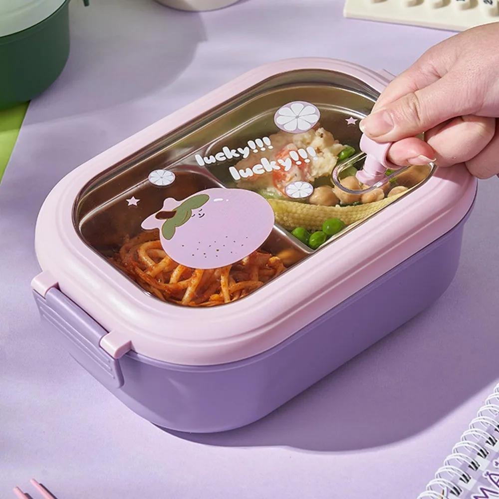 Bento Lunchbox Tragbar Sicher Auslaufsicher Unterteilt Edelstahl Thermische Lunchbox für Studenten Schule Büro Lila