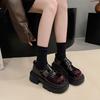 Muffin platform women's spring new small leather shoes Velcro small height-increasing single shoes