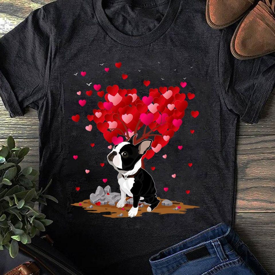 Boston Terrier Valentine T-Shirt: Heart Tree, Dog Lover Gift