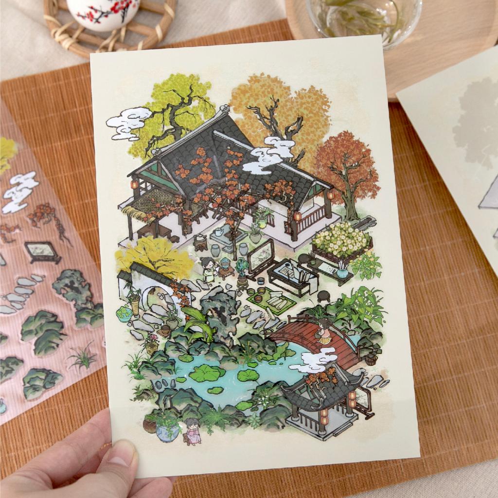 Kawaii 3D Small House Miniature Scene Stickers Fun Four Seasons Courtyard Landscape Stickers DIY Hand Stacking Scrapbook