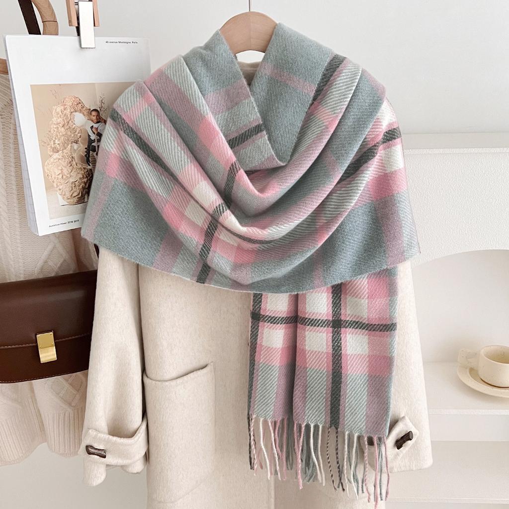 Clearance imitation cashmere plaid scarf women's atmosphere autumn and winter new Korean version plaid shawl thickened warm scarf