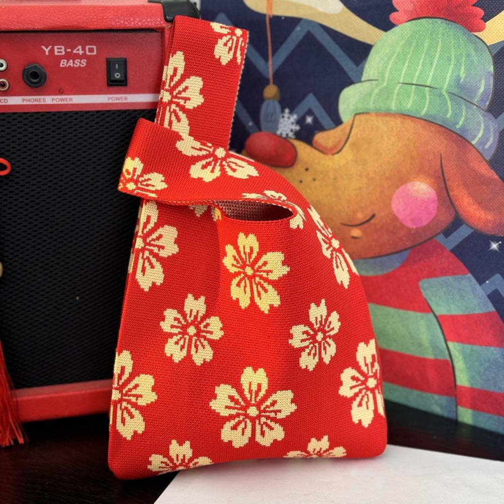 

Red 2025 New Year Gift Bag Flower Wrist Tote Bag Delicate Spring Festival Gift Bag Company Party Style F