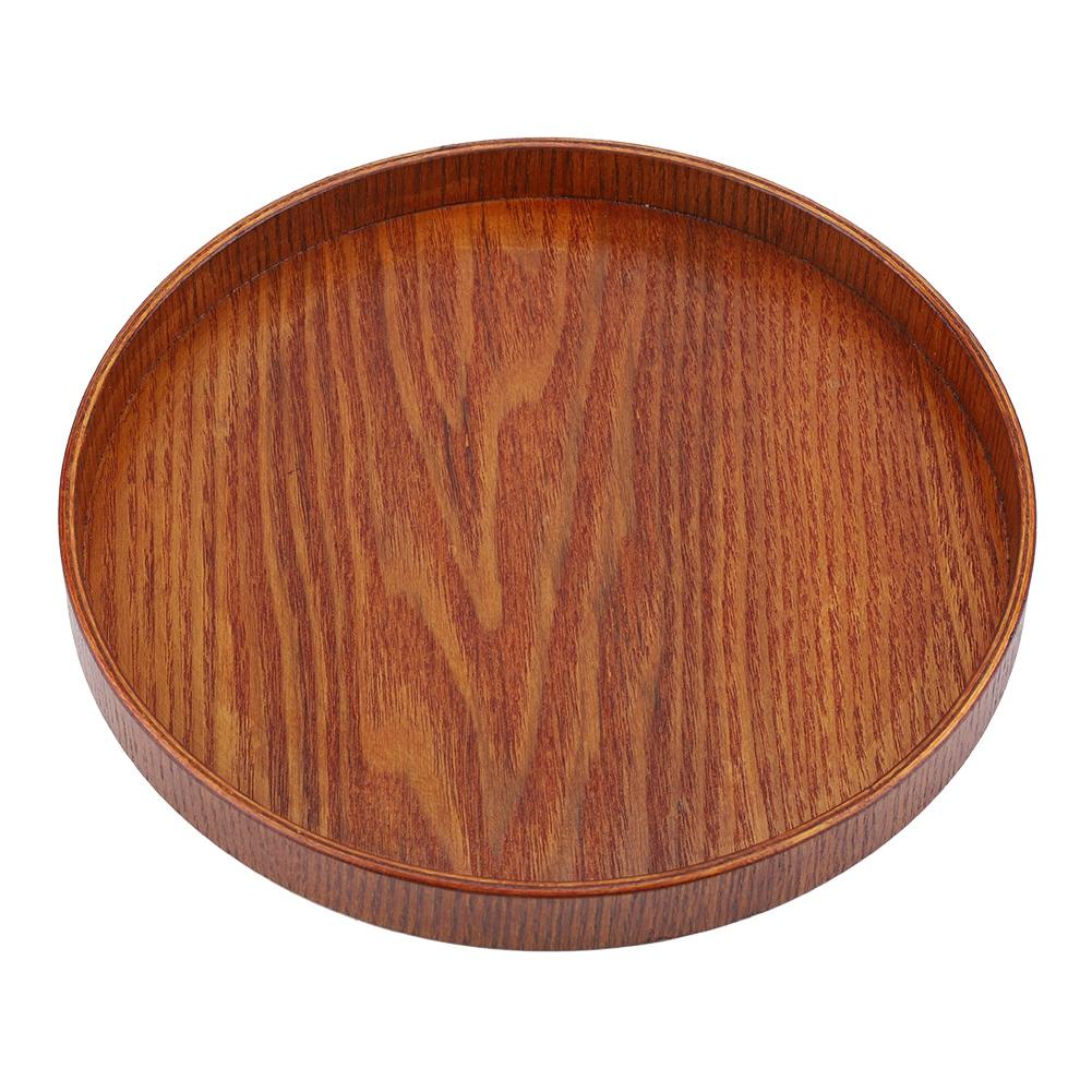 Rundt Serveringsbrett i Naturlig Tre Tallerken i Tre Te Mat Serveringsfat Retter Vann Drikke Serveringsfat 21cm