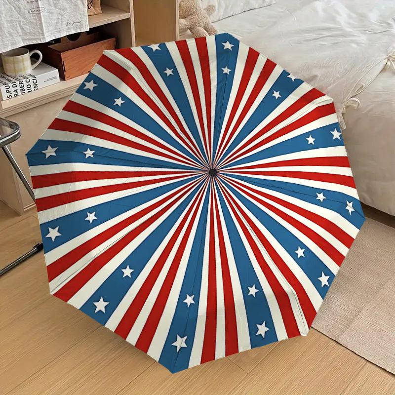1PC Stars Stripes Automatic Folding Umbrella - Compact 8-Rib Design, Durable Plastic & Iron, Lightweight for Outdoor Daily Use, Festive Gift096
