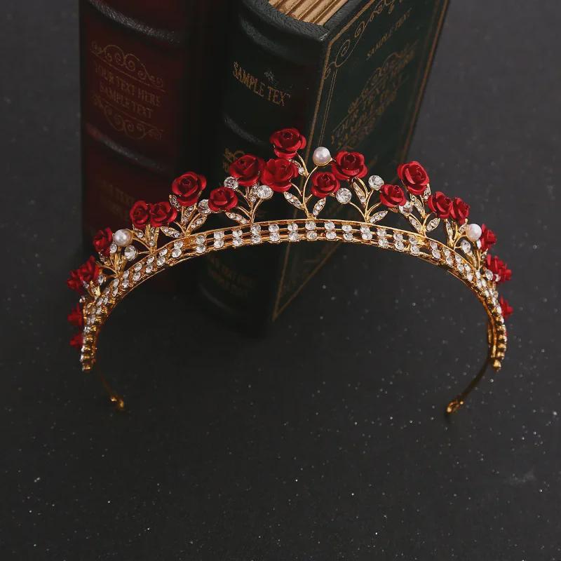 Red Rose Bridal Crown Headband for Wedding or Birthday