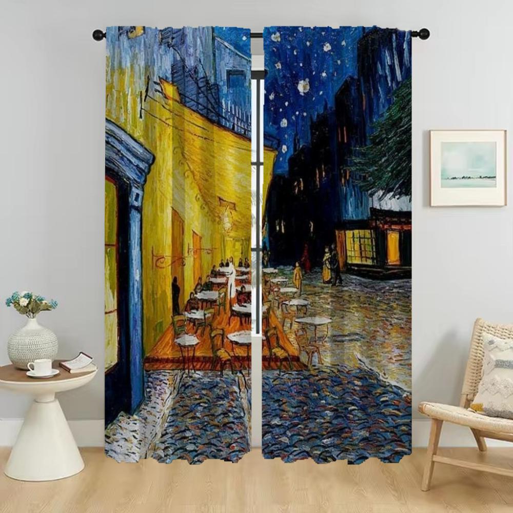 Van Gogh Curtains Child Room Modern Living Room Curtains 2 Pieces Window Curtain Partition Halloween Decoration Shades Kitchen