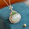 Xinjiang Hotan Jade S925 Silver Inlaid Jade Pendant Necklace Women's Birthday Gift for Girlfriend and Wife
