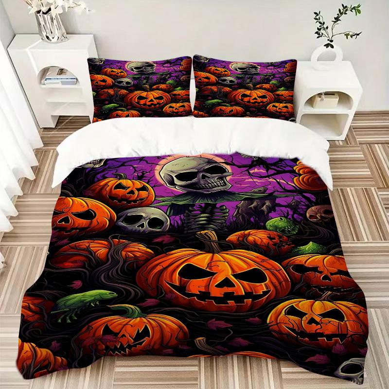 3pcs bedding set Halloween Pumpkins Includes 1 Comforter + 2 Pillowcases, Without Pillow Inserts, Soft Comfortable, Lightweight Breathable,