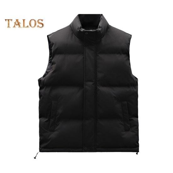 Men Vest Stand Collar Sleeveless Zipper Placket Warm Winter Jacket with Pockets Solid Color Thickened Outerwear
