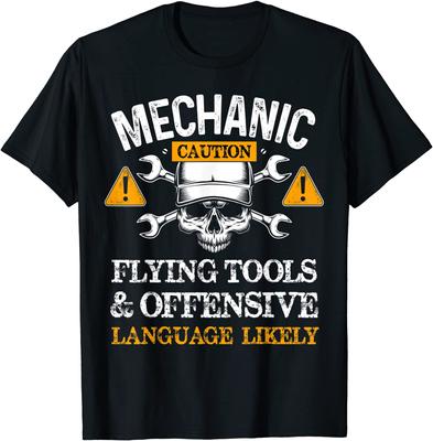 Αστείο Σχέδιο T-Shirt Μηχανικού Προσοχή Ιπτάμενα Εργαλεία Και Προσβλητική Γλώσσα T-Shirts για Άνδρες Βαμβακερά Μπλουζάκια Hip hop Αστείο