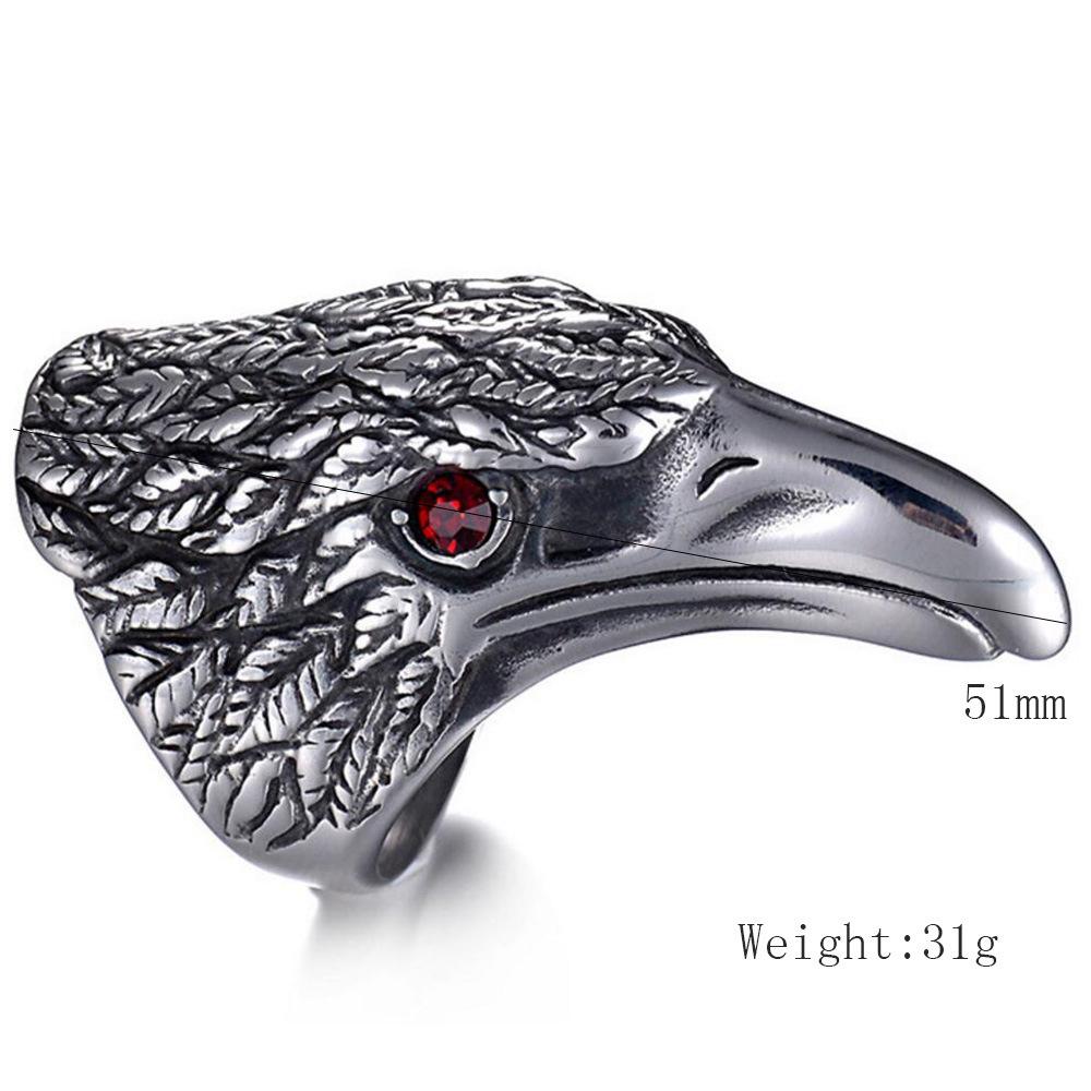 Europäisch-Amerikanischer Retro Punk Abgenutzter 51MM Edelstahl Zirkon Adlerkopf Ring für Männer