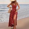 Women Floral Print Slim Fitted Split Strappy Midi Casual Vacation Dress