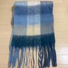 Used Plaid Voluminous Muffler, Large Size, Blue Tones, Fluffy, Warm