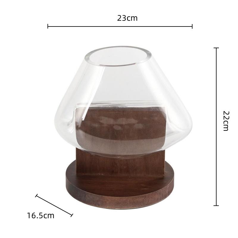 

Solid Wood Base Glass Vase Abstract Fluid Separate Transparent Hydroponics Terrarium Flowerpot Home Decoration Accessories