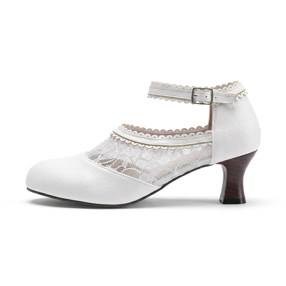 Dámské Mary Jane lodičky nadměrné velikosti, 6cm podpatek, krajkové lemování, PU boty