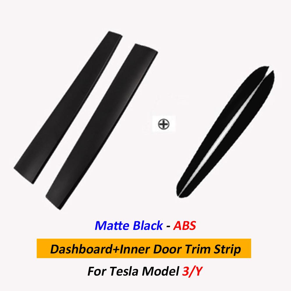 Car Dashboard Cover For Tesla Model 3 Y Door Dash Trim Panel Carbon Fibre ABS Interior Accessories Sticker 2021-2024 New