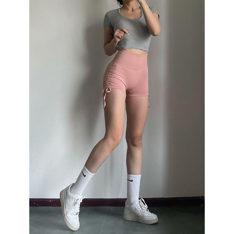 Buttock Lifting Peach Pants Yoga Shorts Drawstring High Waist Seamless Knitted Fitness Pants Hip-Showing Exaggerates Hips Sports Three-Point Pants