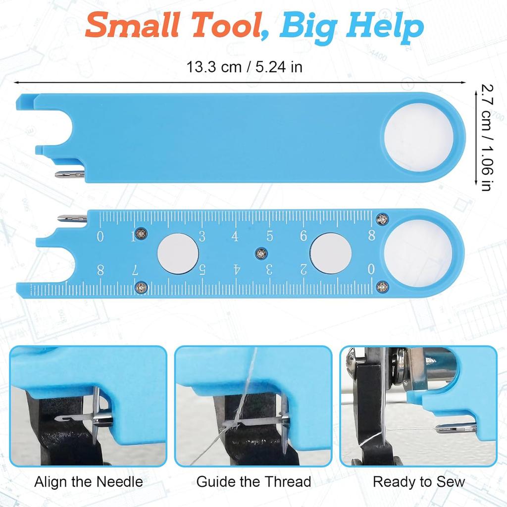 Strumento Compatto Aiuto Cucito Infilago Ago Anti-Perforazione con Lente d'Ingrandimento Righello Assorbimento Magnetico Scala Infilatura Nano in Un Secondo