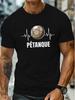 Summer T-Shirt for Larger Men Featuring a PETANQUE P Heartbeat Ball Design, Short Sleeves, And a Trendy Casual Style Suitable for Everyday Wear, Ideal