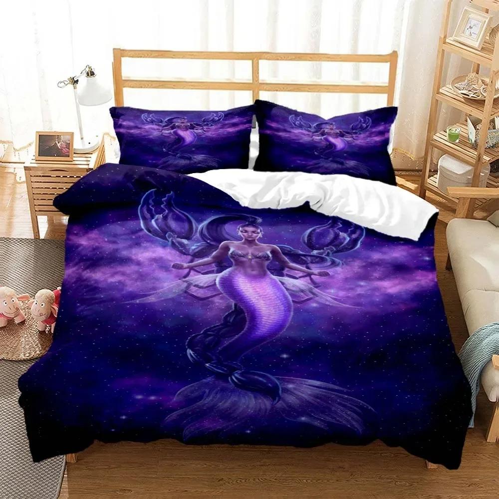 Zodiac Mermaid Digital Beding Set 3D Printed Suitable for Bedrom Soft with Soft Fabric Duvet Cover Set With Pilowcases Children Kids Home Textile